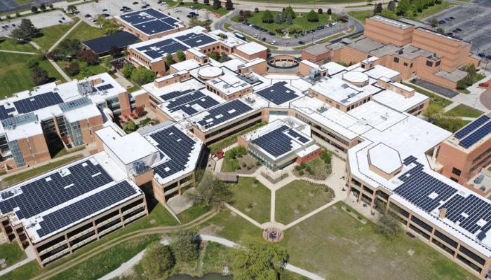 Solar panels on rooftop of buildings