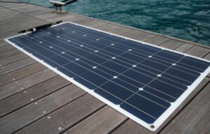 A flexible solar panel on a dock.